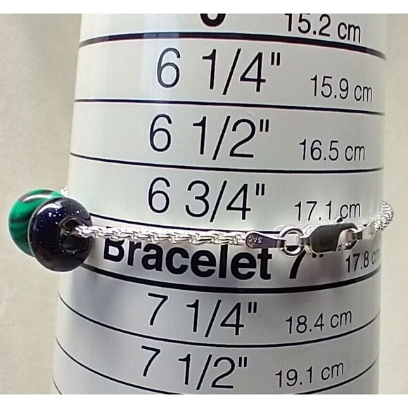 Italian 925 Wheat Chain And 2 Stone/Glass Discs 7" Chain Bracelet - Picture 7 of 12